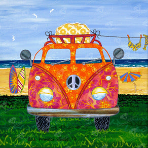 Diamond Painting Hippy Van Orange Square With 32 Colors / 12.6″ x 12.6″ (32cm x 32cm) / 15,625