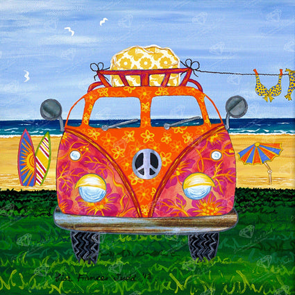 Diamond Painting Hippy Van Orange Square With 32 Colors / 12.6″ x 12.6″ (32cm x 32cm) / 15,625