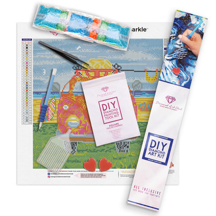 Diamond Painting Hippy Van Orange Square With 32 Colors / 12.6″ x 12.6″ (32cm x 32cm)