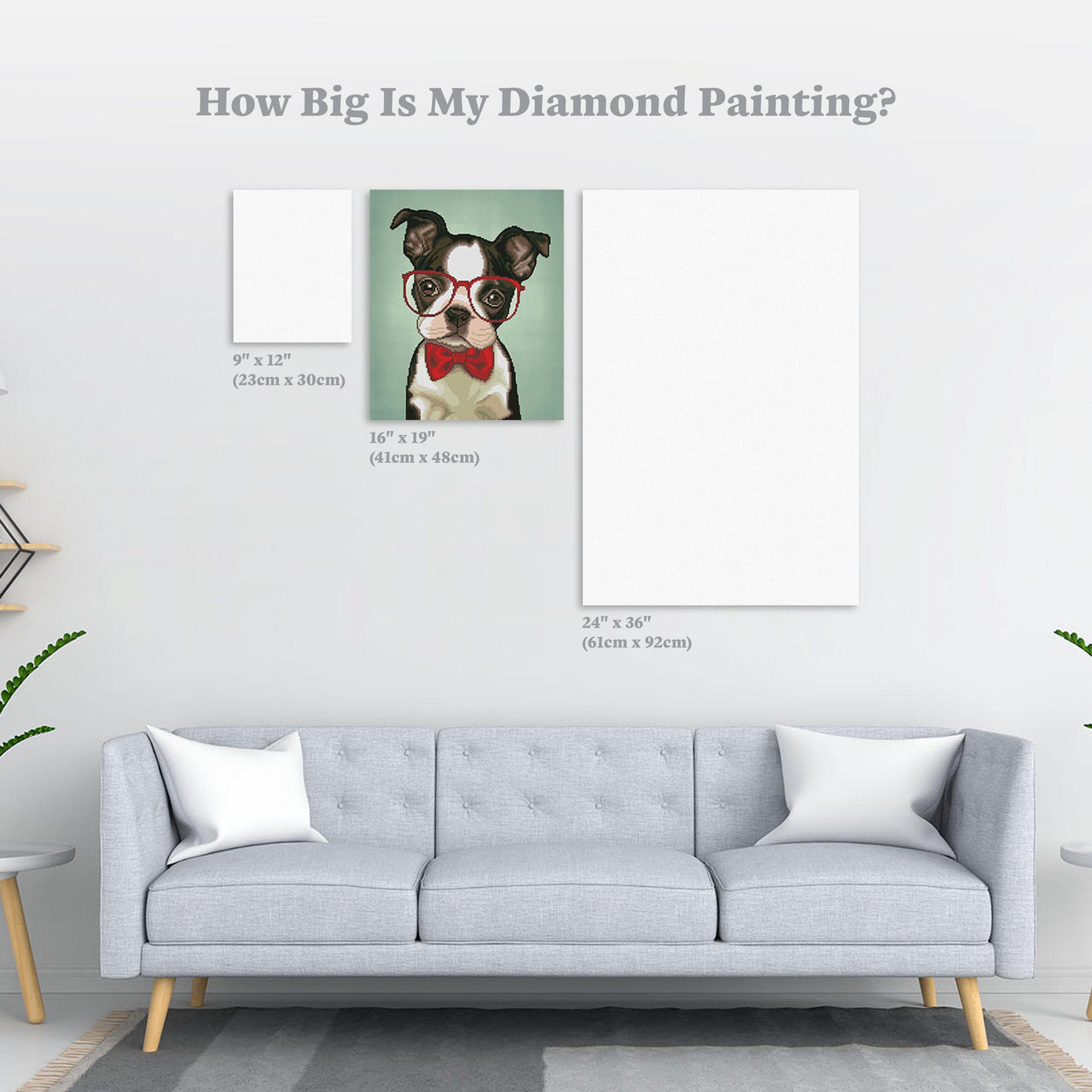 Diamond Painting Hipster Boston Terrier 16" x 19″ (41cm x 48cm) / Round with 18 Colors including 1 AB