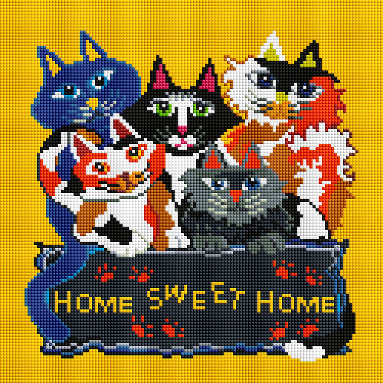 Diamond Painting Home Sweet Home Cats Square With 22 Colors / 12.6″ x 12.6″ (32cm x 32cm) / 15,625