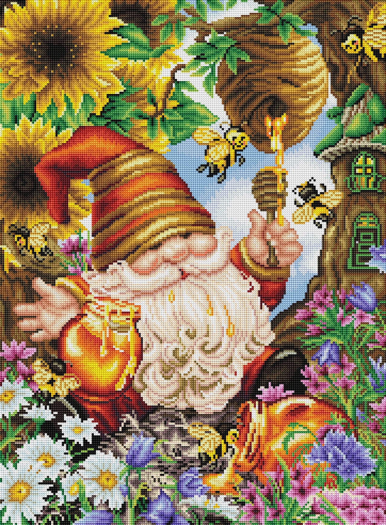 Diamond Painting Honeybee Gnome 20" x 27" (50.7cm x 69cm) / Round with 58 Colors including 4 ABs / 44,526