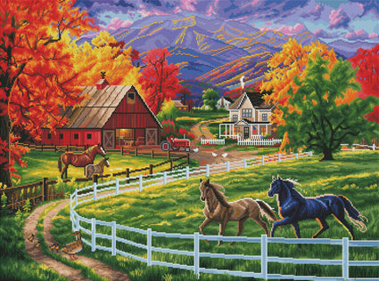 Diamond Painting Horse Valley Farm 37.0" x 27.6″ (94cm x 70cm) / Square with 58 Colors including 2 ABs / 103,321