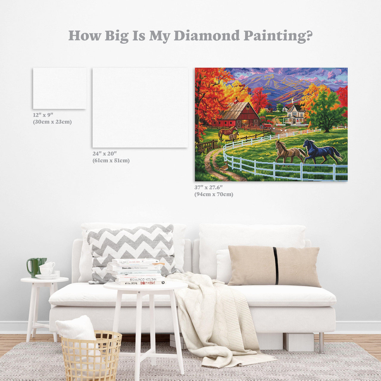 Diamond Painting Horse Valley Farm 37.0" x 27.6″ (94cm x 70cm) / Square with 58 Colors including 2 ABs / 103,321