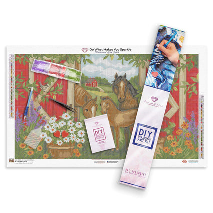 Diamond Painting Horses Red Barn 35" x 20″ (89cm x 51cm) / Square with 44 Colors including 2 ABs / 70,750