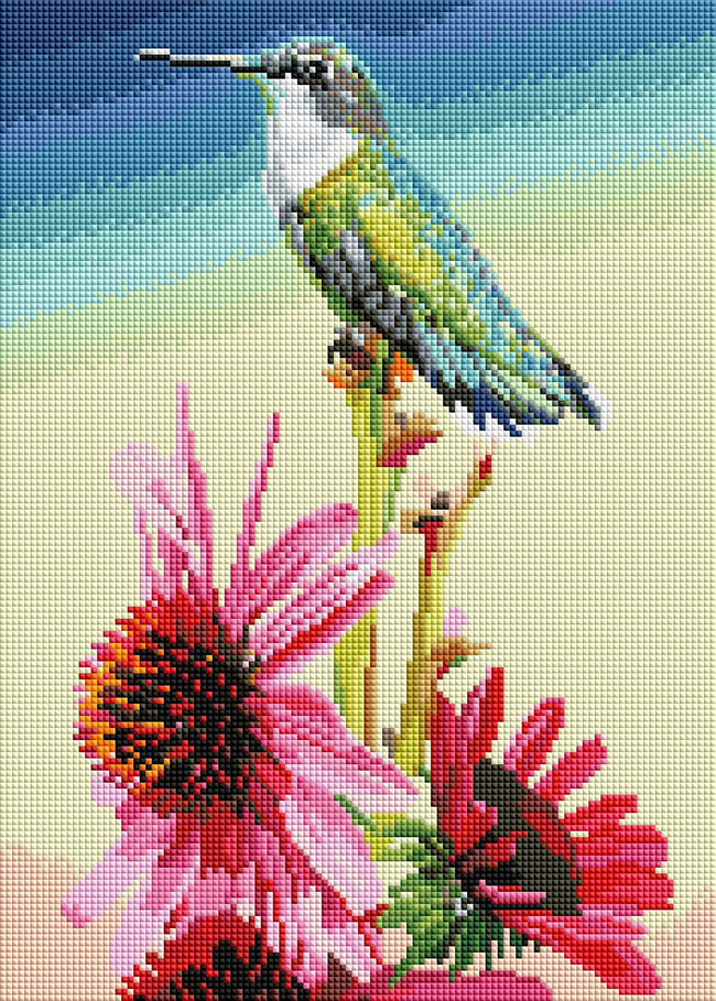 Diamond Painting Humming Bird on a Flower 11.8" x 16.5" (30cm x 42cm) / Square With 41 Colors including 2 ABs