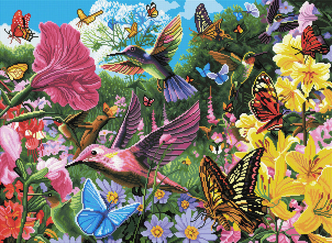 Diamond Painting Hummingbird Garden 30" x 22" (76cm x 56cm) / Square with 57 Colors including 4 ABs / 66,742