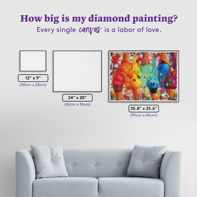 Diamond Painting Ice Cream Rainbow 35.8" x 25.6" (91cm x 65cm) / Square with 64 Colors including 5 ABs / 95,265
