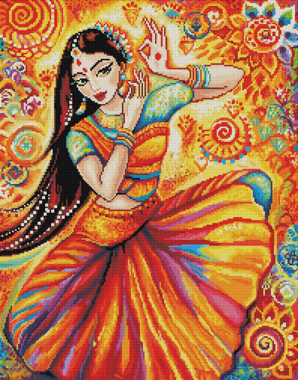 Diamond Painting Indian Dancer 22" x 28″ (56cm x 71cm) / Round With 45 Colors Including 1 AB / 49,896