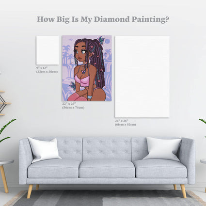 Diamond Painting Island Babe 22" x 29″ (56cm x 74cm) / Round with 33 Colors including 3 ABs and 1 Glow-in-the-Dark / 52,337