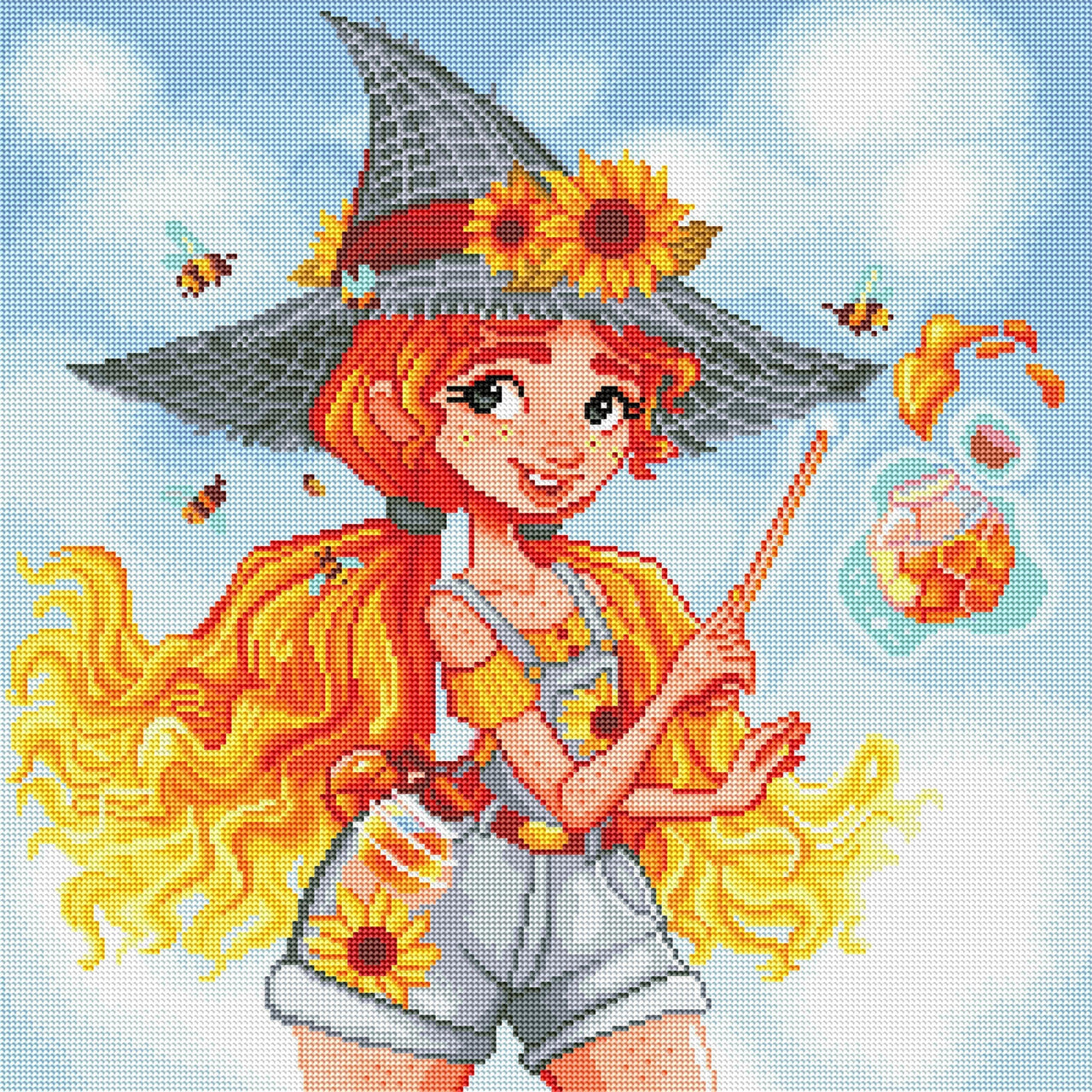 Diamond Painting Izzy, The Beekeeper Witch 22" x 22″ (56cm x 56cm) / Round with 38 Colors including 2 ABs / 39,203