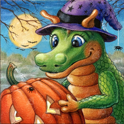 Diamond Painting Jack O'Lantern Time 16" x 16″ (41cm x 41cm) / Round with 42 Colors including 3 ABs and 2 Glow-in-the-Dark / 21,136
