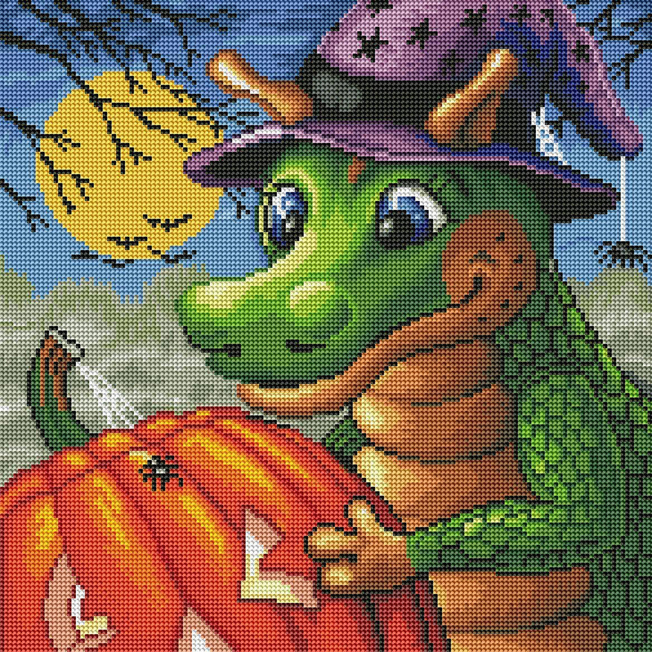 Diamond Painting Jack O'Lantern Time 16" x 16″ (41cm x 41cm) / Round with 42 Colors including 3 ABs and 2 Glow-in-the-Dark / 21,136