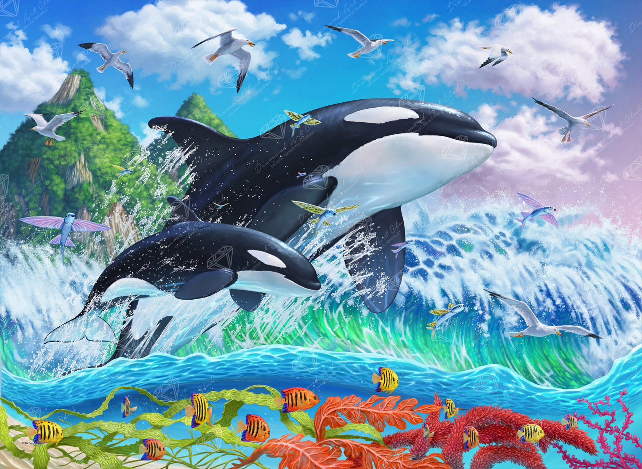 Diamond Painting Jumping Orcas 35" x 25.6" (89cm x 65cm) / Square With 60 Colors Including 5 ABs / 93,177