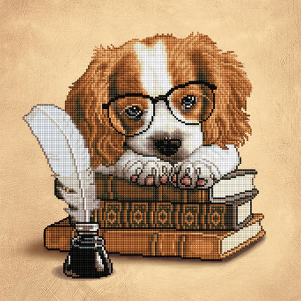 Diamond Painting King Charles & Books 17" x 17" (43cm x 43cm) / Square with 20 Colors including 1 AB / 13,576