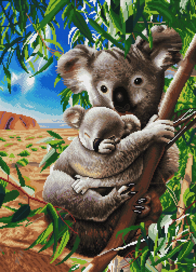 Diamond Painting Koala and Cub 20" x 28" (50.7cm x 70.6cm) / Round with 53 Colors including 3 ABs and 1 Fairy Dust Diamonds / 45,612