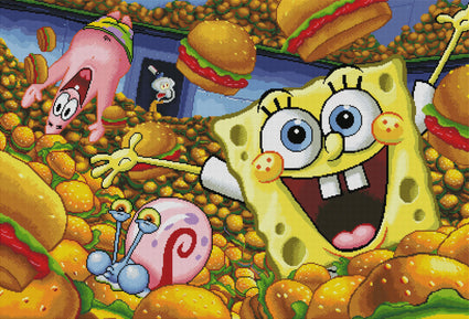 Diamond Painting Krabby Patties 40.6" x 27.6″ (103cm x 70cm) / Square with 46 Colors including 5 ABs / 113,016