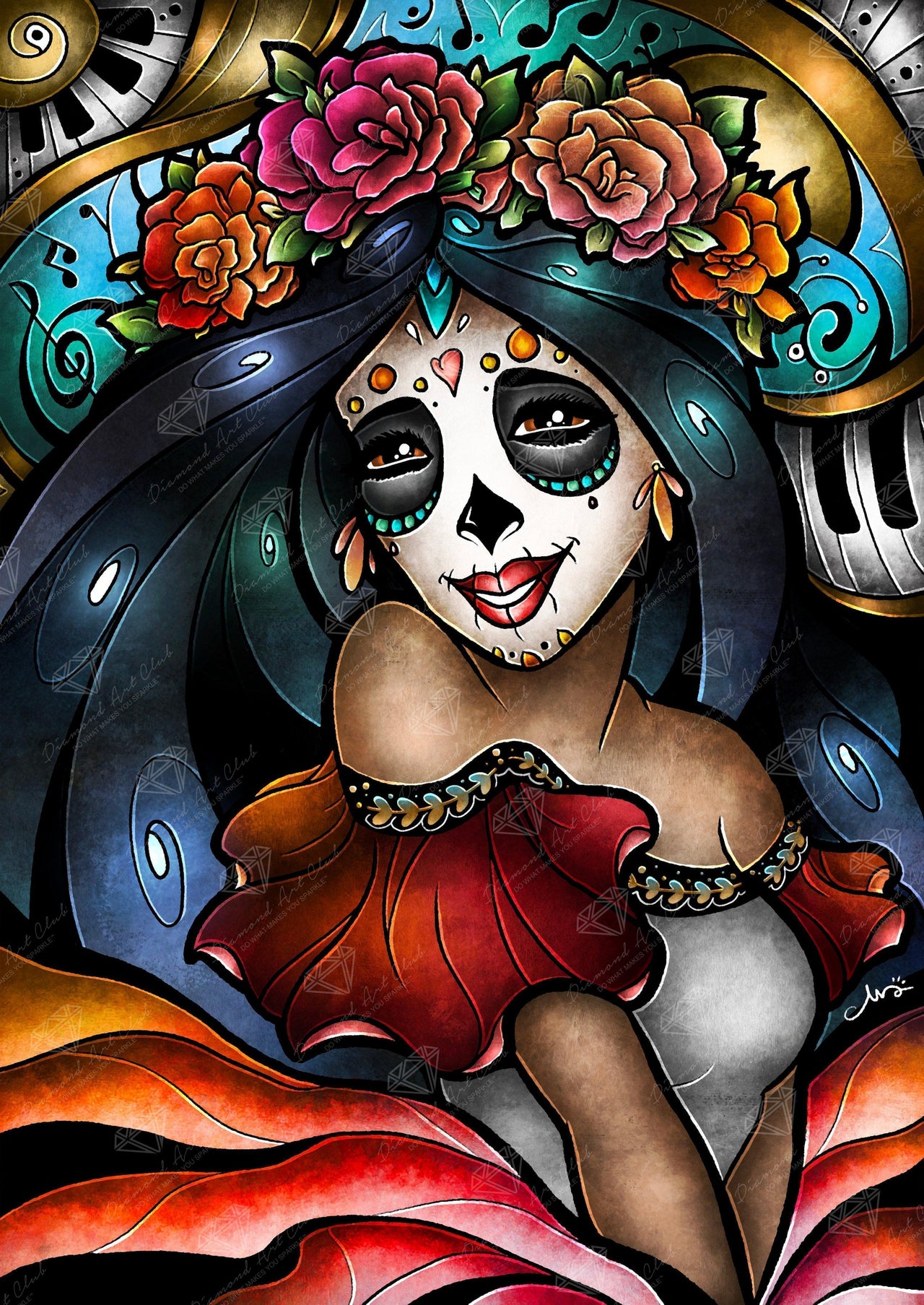 Diamond Painting La Catrina 22" x 31″ (56cm x 79cm) / Round with 55 Colors including 3 ABs / 55,922