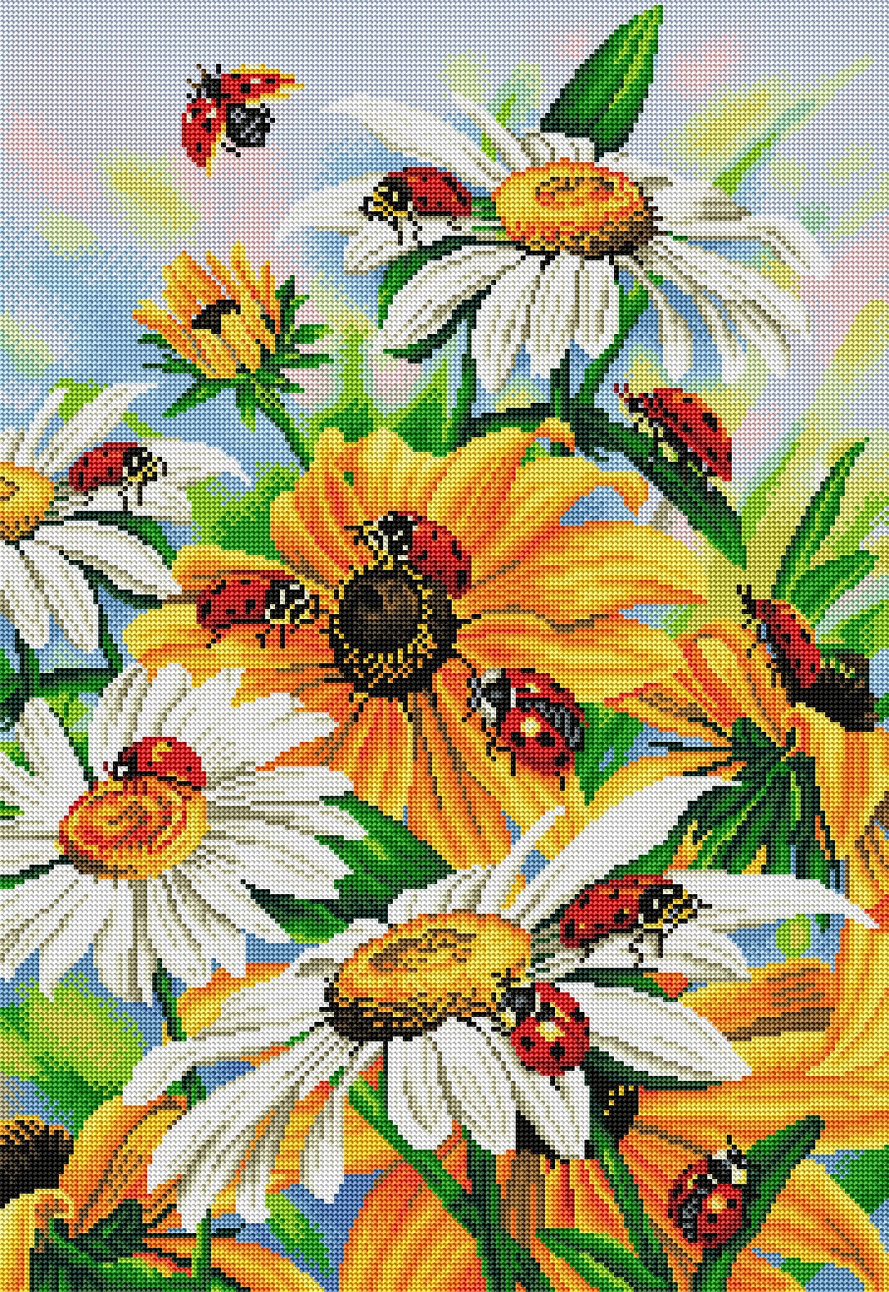 Diamond Painting Ladybug on Sunflower 20" x 29" (50.7cm x 73.7cm) / Round with 40 Colors including 3 ABs / 47,603