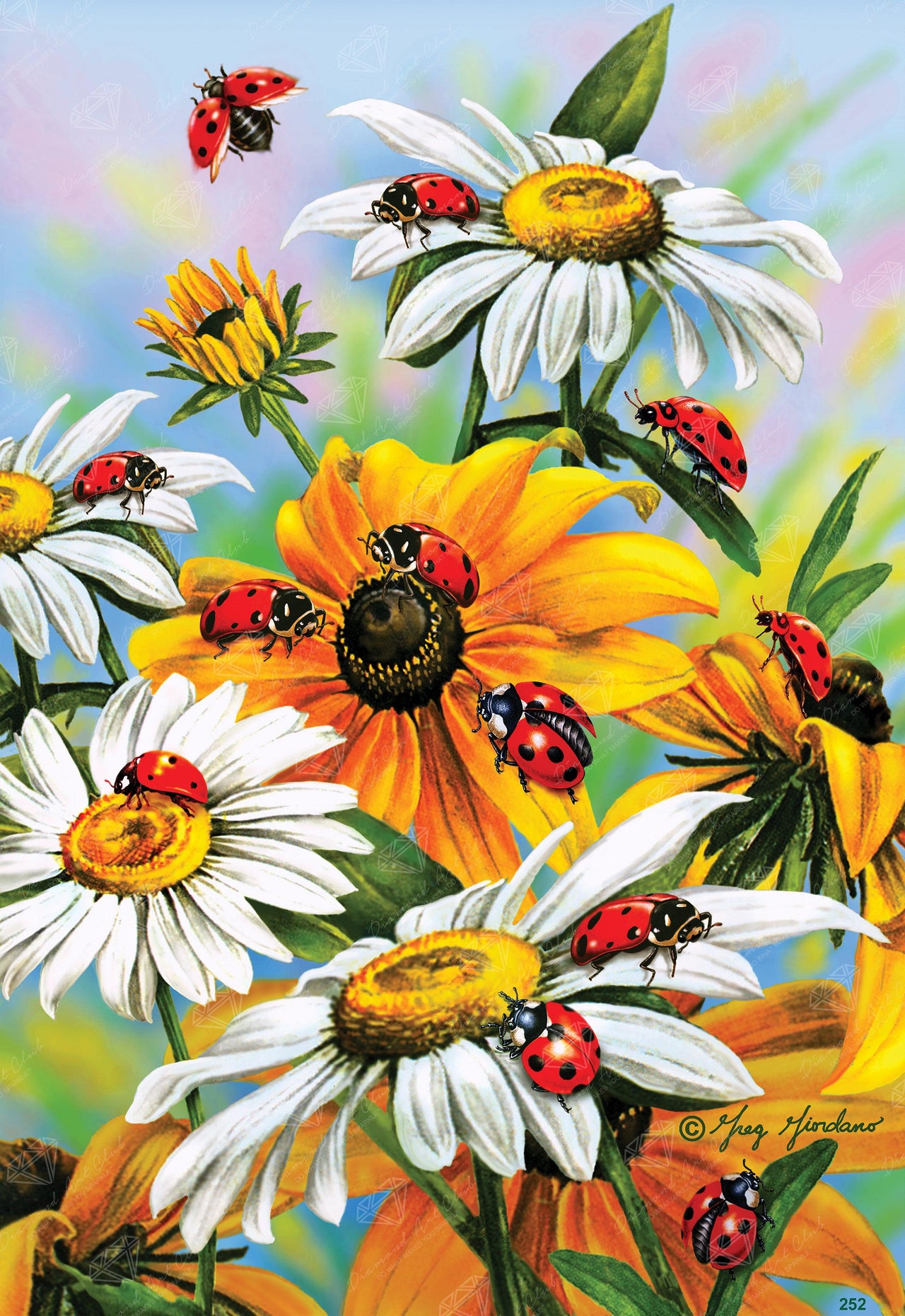 Diamond Painting Ladybug on Sunflower 20" x 29" (50.7cm x 73.7cm) / Round with 40 Colors including 3 ABs / 47,603