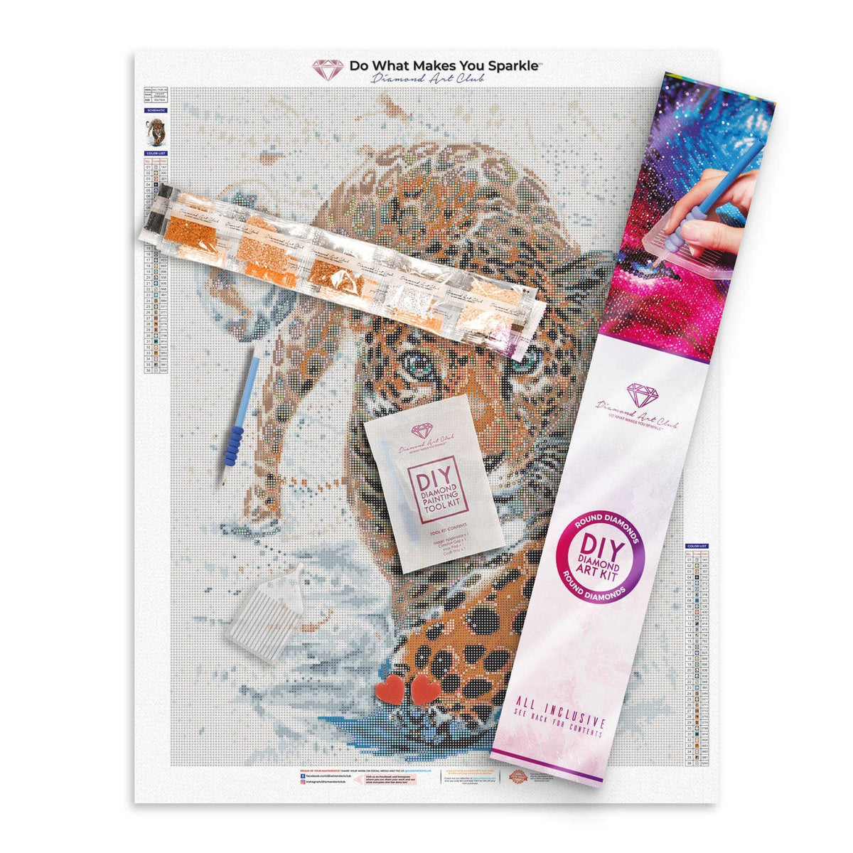 Diamond Painting Leopard Watercolor 21.6" x 28.7″ (55cm x 73cm) / Round With 36 Colors Including 1 AB / 50,312