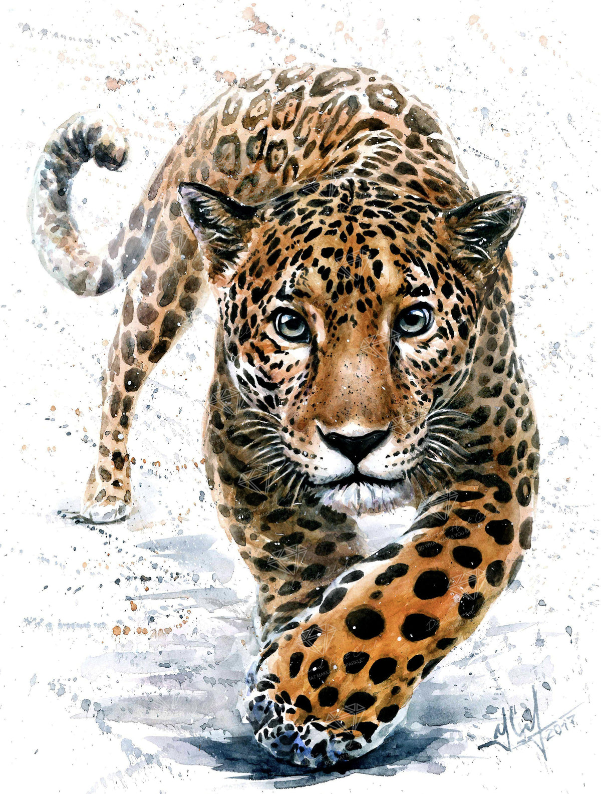 Diamond Painting Leopard Watercolor 21.6" x 28.7″ (55cm x 73cm) / Round With 36 Colors Including 1 AB / 50,312