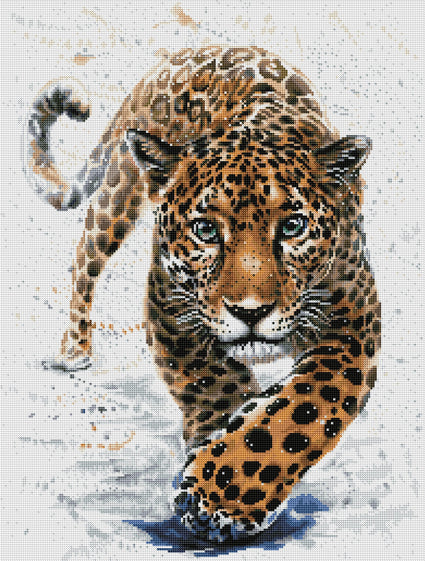 Diamond Painting Leopard Watercolor 21.6" x 28.7″ (55cm x 73cm) / Round With 36 Colors Including 1 AB / 50,312