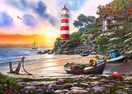 Diamond Painting Lighthouse & Boat 35.8" x 25.6" (91cm x 65cm) / Square with 67 Colors including 5 ABs / 95,265