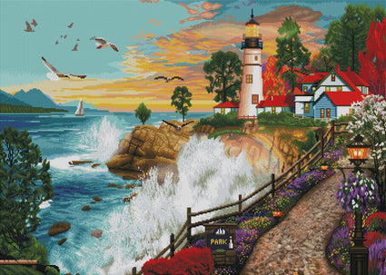 Diamond Painting Lighthouse Park 38.6" x 27.6″ (98cm x 70cm) / Square with 55 Colors including 1 AB / 107,476