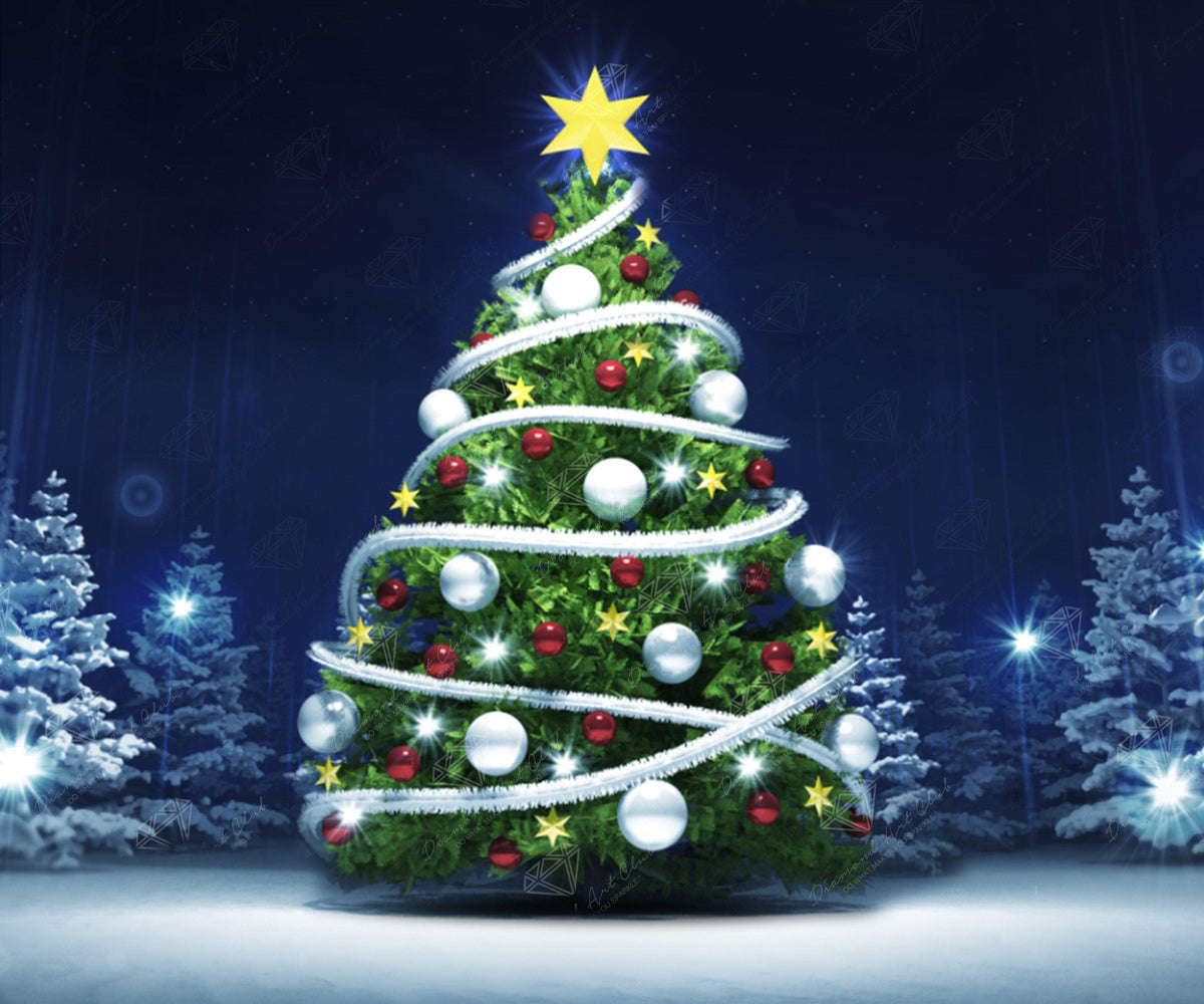 Diamond Painting Limited Edition | Glowing Christmas Tree 20" x 24″ (51cm x 61cm) / Round With Aurora Borealis Accents / 32 Colors Including 1 AB, Special Pearls, and 1 Glow-in-the-Dark Color