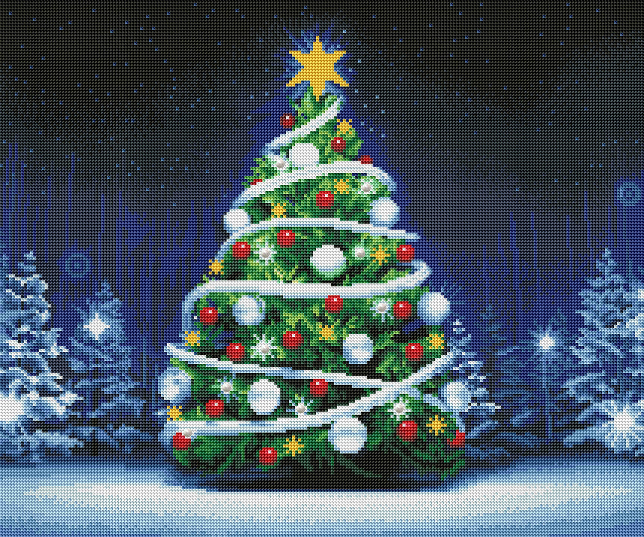 Diamond Painting Limited Edition | Glowing Christmas Tree 20" x 24″ (51cm x 61cm) / Round With Aurora Borealis Accents / 32 Colors Including 1 AB, Special Pearls, and 1 Glow-in-the-Dark Color