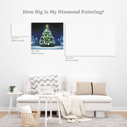 Diamond Painting Limited Edition | Glowing Christmas Tree 20" x 24″ (51cm x 61cm) / Round With Aurora Borealis Accents / 32 Colors Including 1 AB, Special Pearls, and 1 Glow-in-the-Dark Color