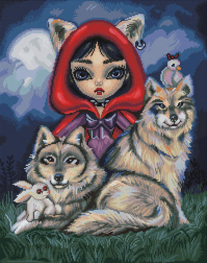 Diamond Painting Little Red Wolfie 22" x 28" (56cm x 71cm) / Round with 51 Colors including 2 ABs / 50,148