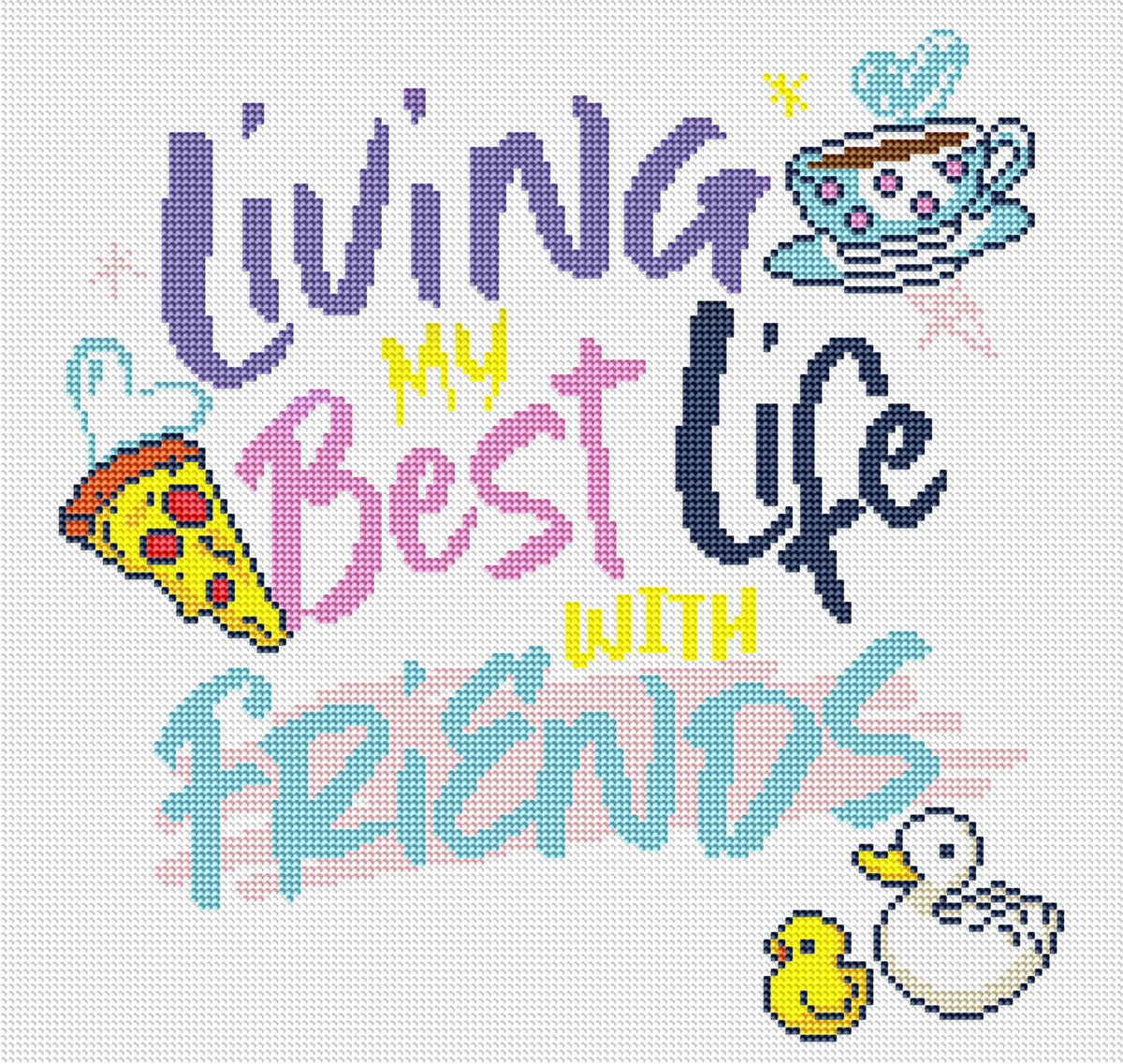 Diamond Painting Living My Best Life with Friends 17" x 16″ (43cm x 41cm) / Round With 14 Colors Including 3 ABs / 22,185