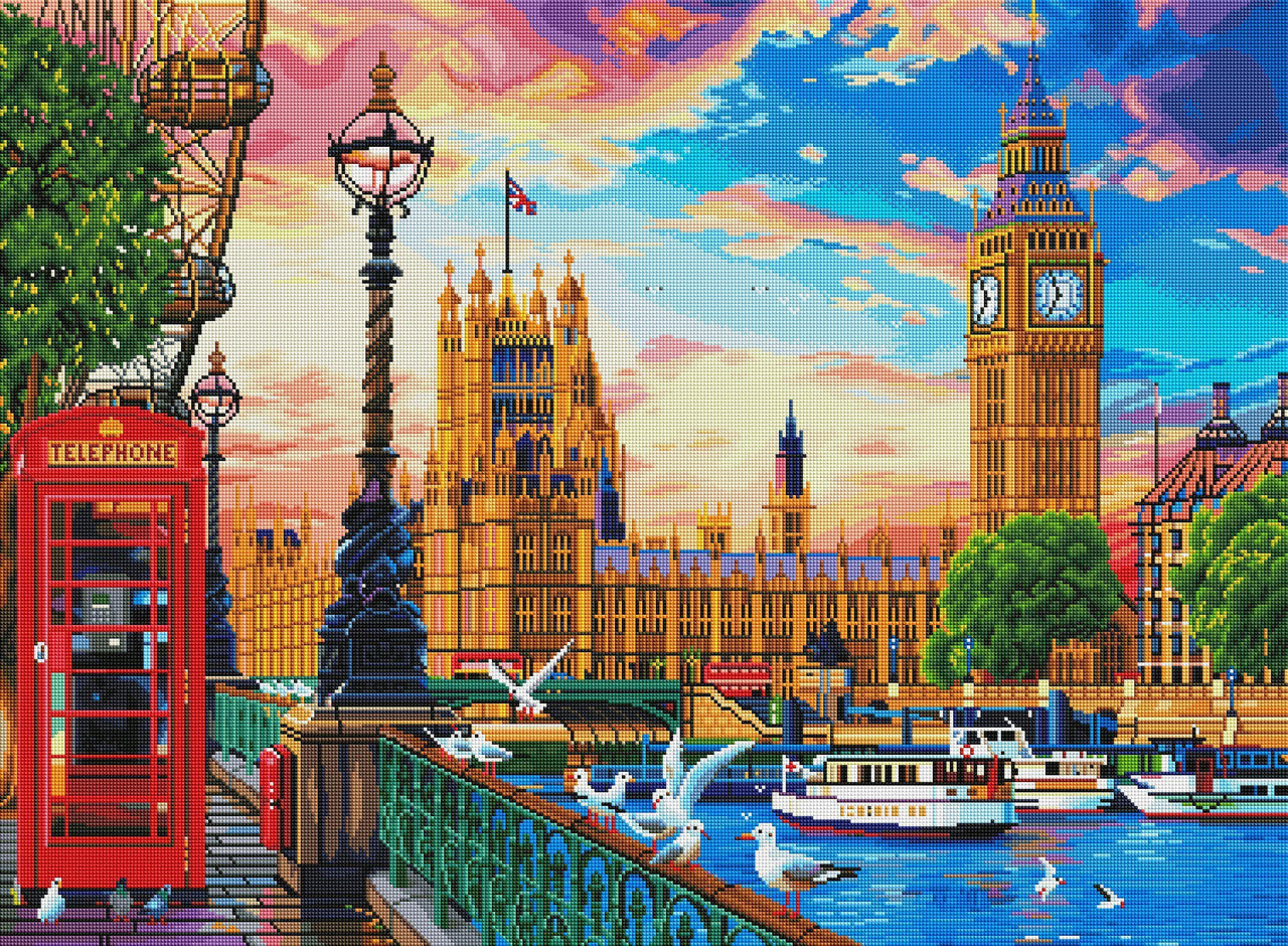 Diamond Painting London 37.4" x 27.6″ (95cm x 70cm) / Square with 63 Colors including 3 ABs