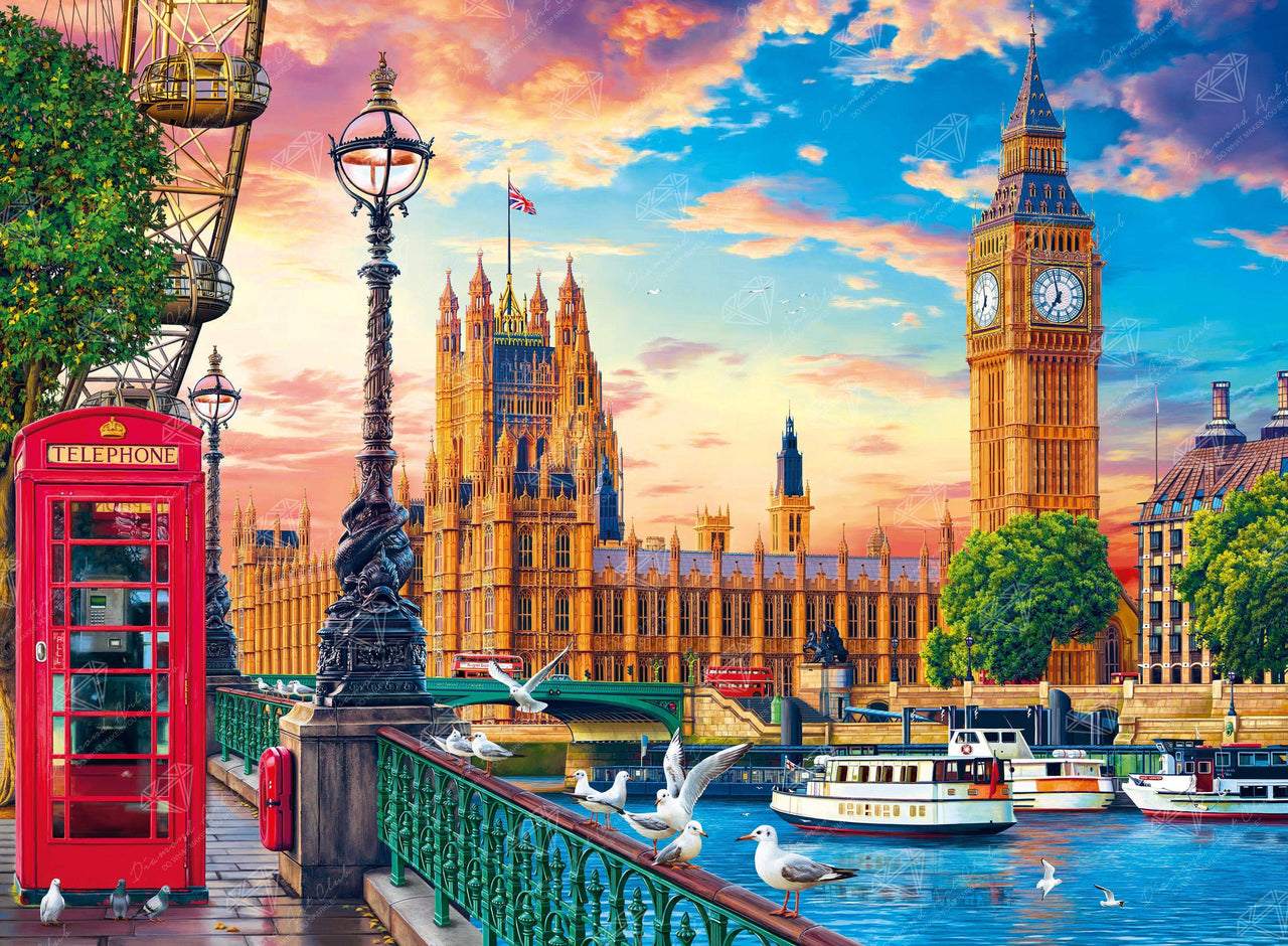 Diamond Painting London 37.4" x 27.6″ (95cm x 70cm) / Square with 63 Colors including 3 ABs