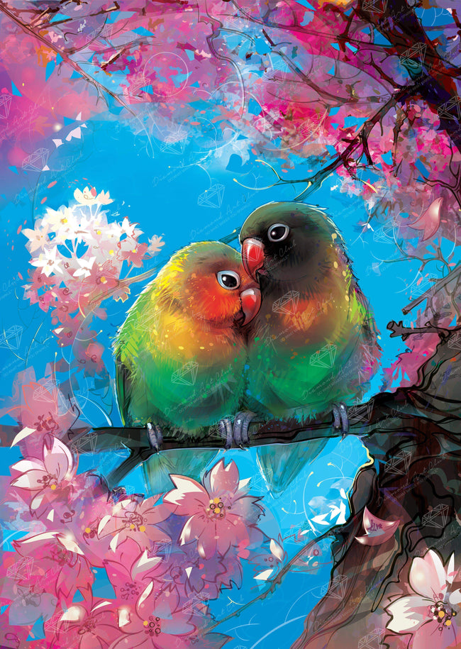 Diamond Painting Love Birds 12.6″ x 17.7″ (32cm x 45cm) / Round With 38 Colors Including 1 AB / 17,967