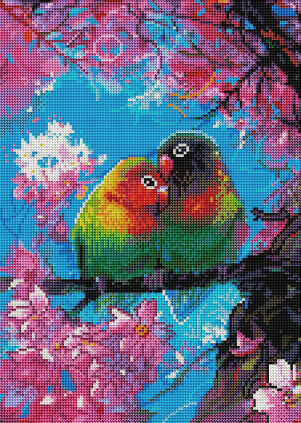 Diamond Painting Love Birds 12.6″ x 17.7″ (32cm x 45cm) / Round With 38 Colors Including 1 AB / 17,967