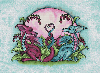 Diamond Painting Love Dragons 30" x 22" (76cm x 56cm) / Round with 36 Colors including 3 ABs and 1 Glow-in-the-Dark / 53,929