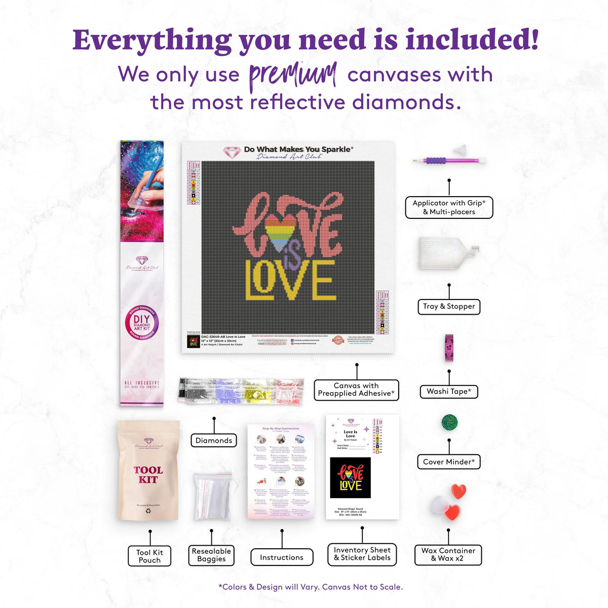 Diamond Painting Love Is Love 13" x 13" (33cm x 33cm) / Round with 10 Colors including 6 ABs / 13,689