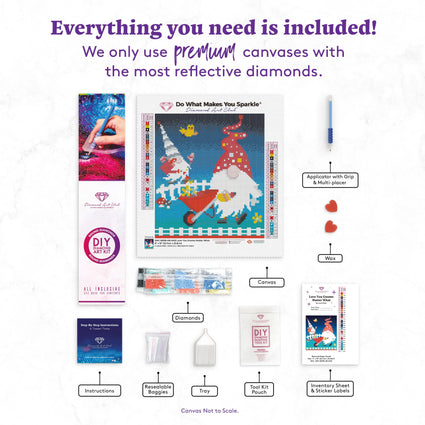 Diamond Painting Love You Gnome Matter What 9" x 10" (22.7cm x 25.8cm) / Round with 28 Colors including 2 ABs / 7,452