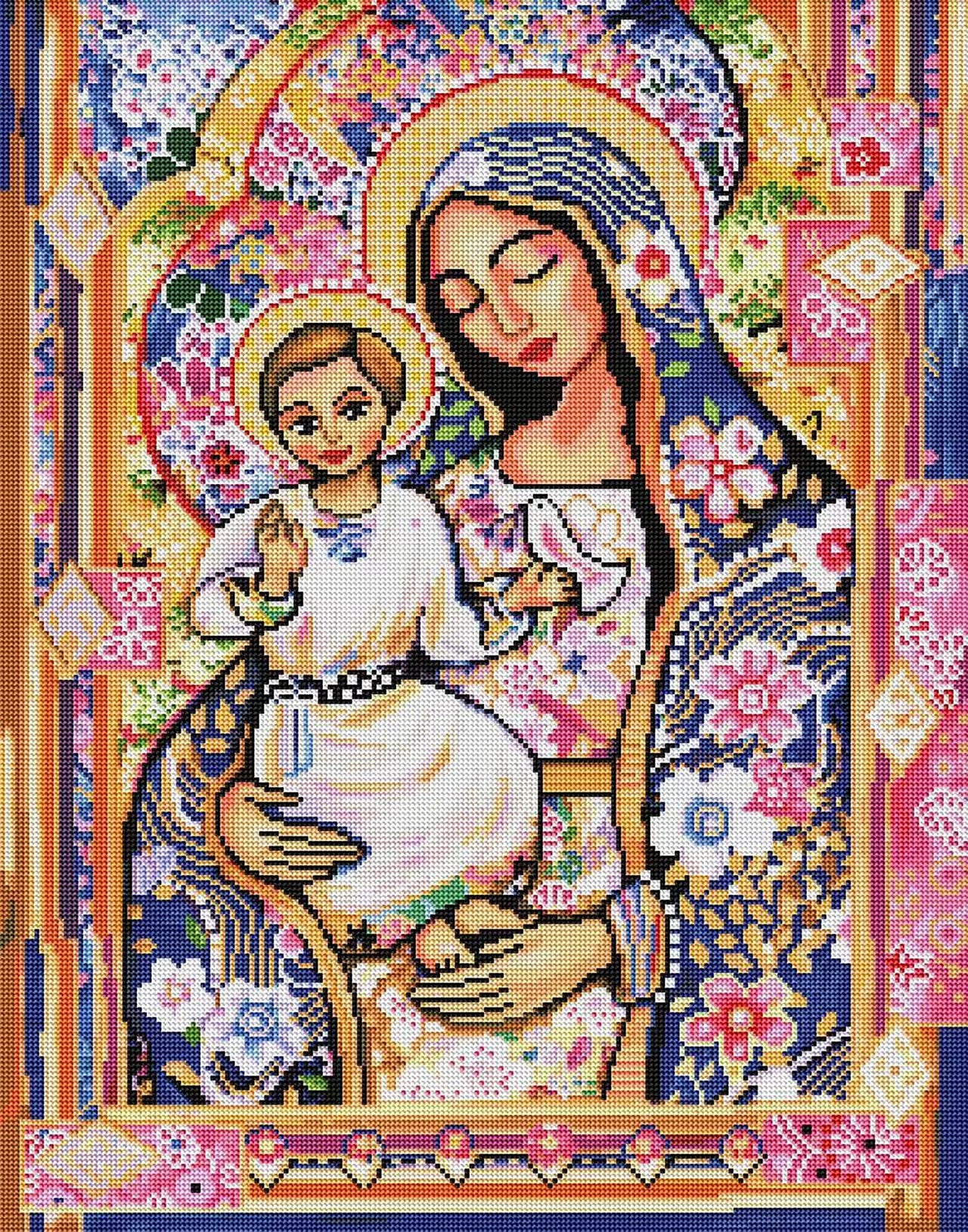 Diamond Painting Madonna and Child 22" x 28″ (56cm x 71cm) / Round With 43 Colors Including 2 ABs / 49,898
