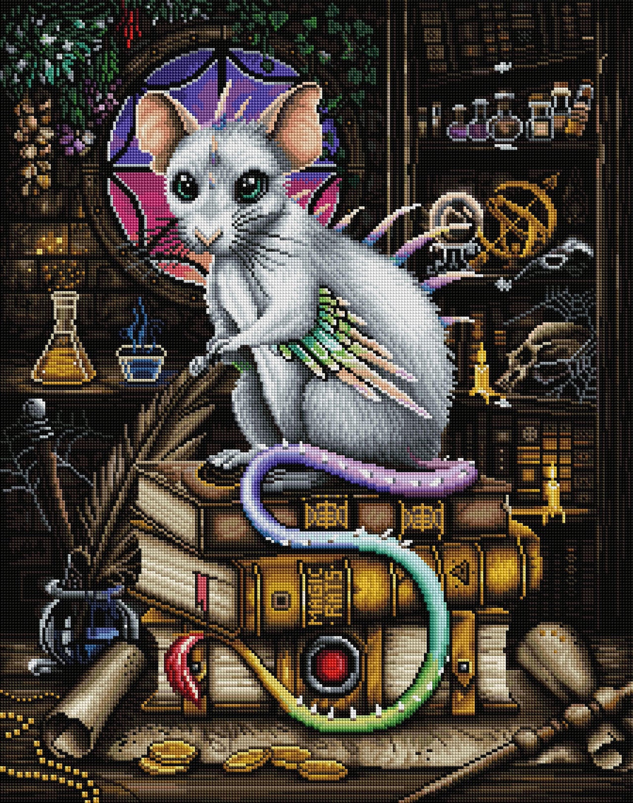 Diamond Painting Magic Rats 22" x 28" (55.8cm x 70.7cm) / Square with 72 Colors including 2 ABs, 1 Iridescent Diamonds and 1 Fairy Dust Diamonds / 63,616