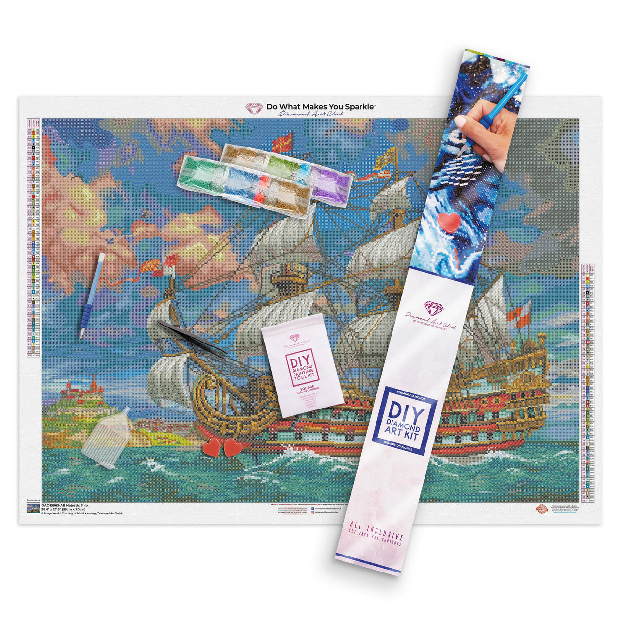 Diamond Painting Majestic Ship 38.6" x 27.6″ (98cm x 70cm) / Square with 65 Colors including 4 ABs