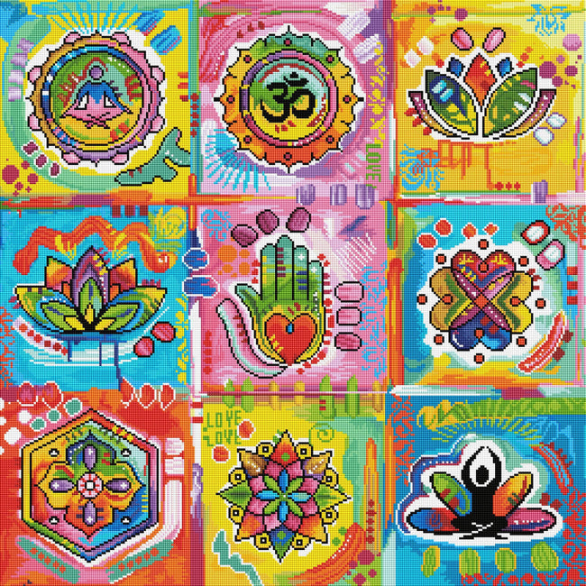 Diamond Painting Meditation Squares 27.6" x 27.6" (70cm x 70cm) / Square With 58 Colors Including 5 ABs / 76,729