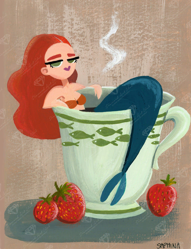 Diamond Painting Mermaid In A Cup 20" x 26″ (51cm x 66cm) / Round with 32 Colors including 3 ABs / 42,535