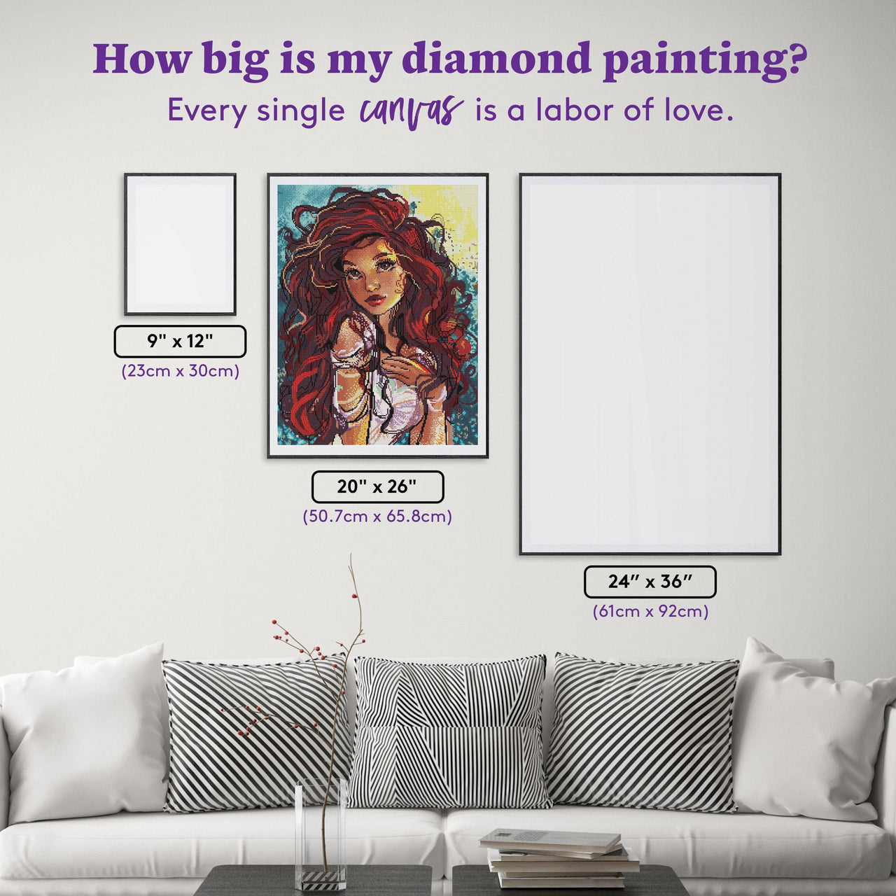 Diamond Painting Mermaid Princess 20" x 26" (50.7cm x 65.8cm) / Round with 47 Colors including 4 ABs / 42,535
