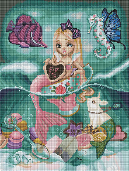 Diamond Painting Mermalice In The Sea Of Tea 22" x 29″ (56cm x 74cm) / Square with 65 Colors including 4 ABs / 64,531