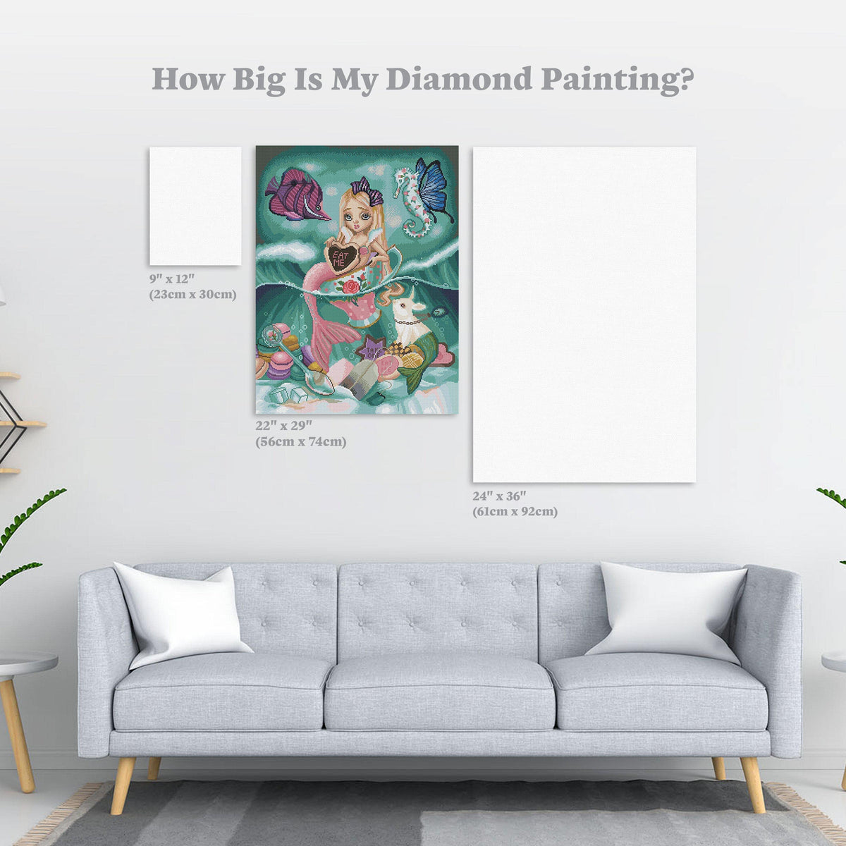 Diamond Painting Mermalice In The Sea Of Tea 22" x 29″ (56cm x 74cm) / Square with 65 Colors including 4 ABs / 64,531
