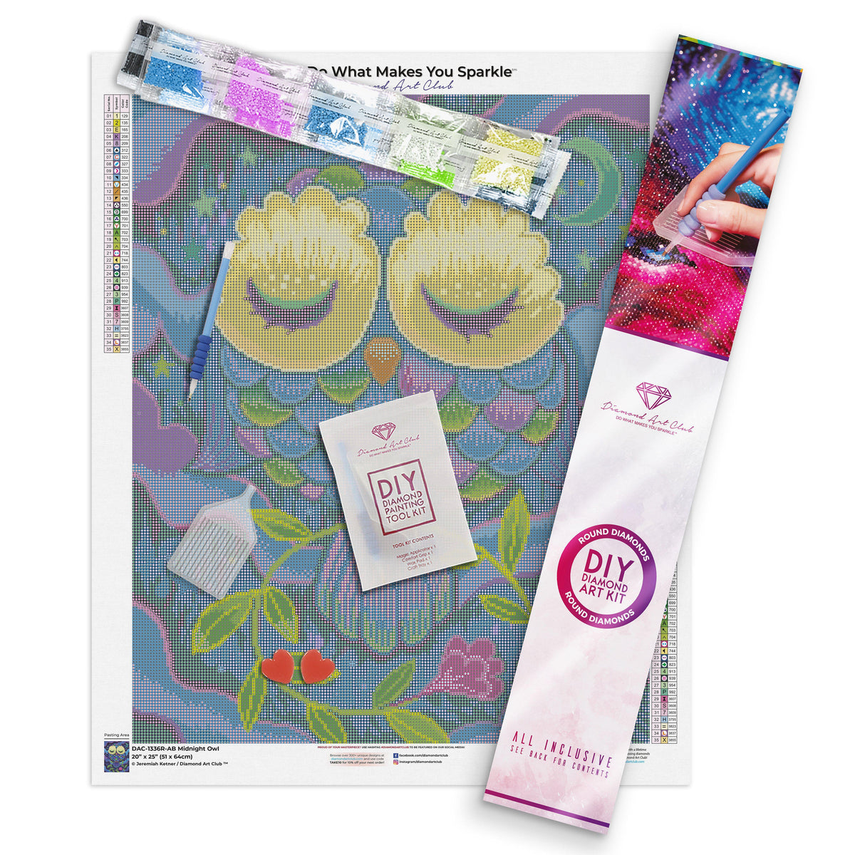 Diamond Painting Midnight Owl 20" x 25″ (51cm x 64cm) / Round with 35 Colors including 2 ABs / 41,083